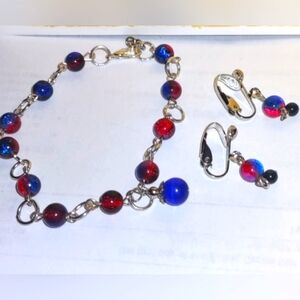 Bracelet & Beaded Clip Earrings 2pc set